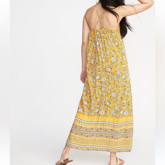 Old Navy Vintage Yellow Floral printed‎ Maxi V Neck Dress Small - Picture 1 of 11